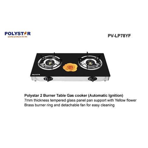 Polystar 2 BURNER TABLE GAS COOKER WITH TEMPERED GLASS TOP | PV-LP78YF