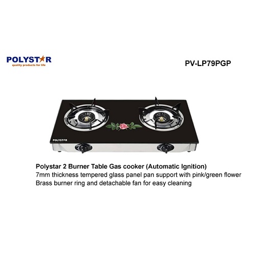 Polystar 2 BURNER TABLE GAS COOKER WITH TEMPERED GLASS TOP | PV-LP79PGP