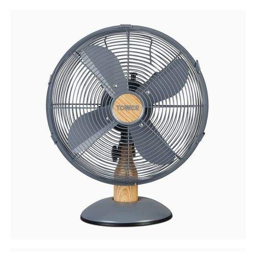 Tower | SCANDI 12 Inch Metal Desk Fan With Wood Accents- (N)