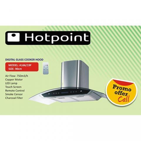 HOTPOINT 90cm DIGITAL GLASS COOKER HOOD|A166/19F