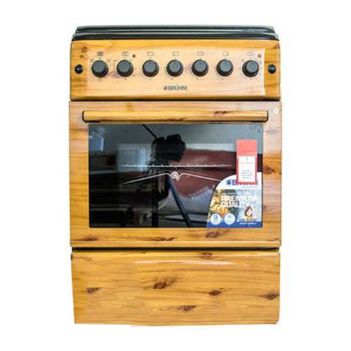 BRUHM 3 Gas + 1E 60*55 Gas Cooker Wooden Finish | BGC-6631SN