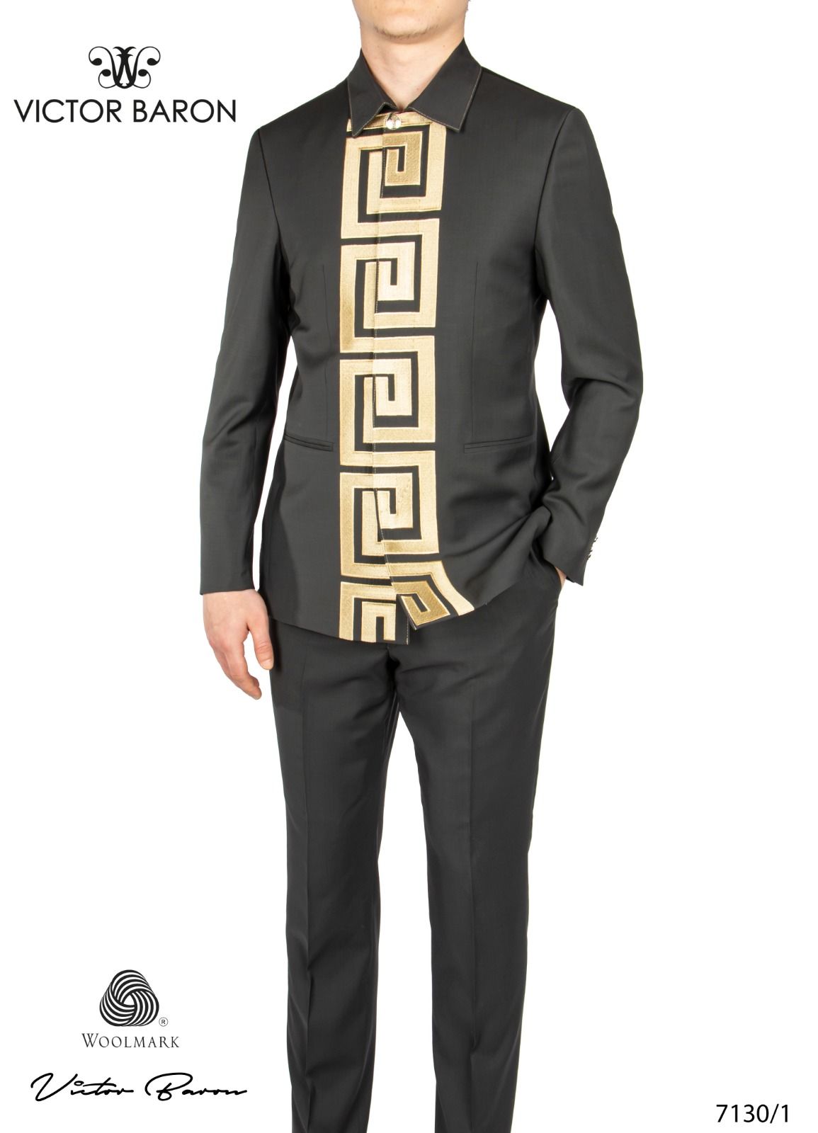 EXECUTIVE BROWN LONGSLEEVE SUIT WITH ORANGE FENDI DESIGN WITH NORMAL COLLAR [SWNL]