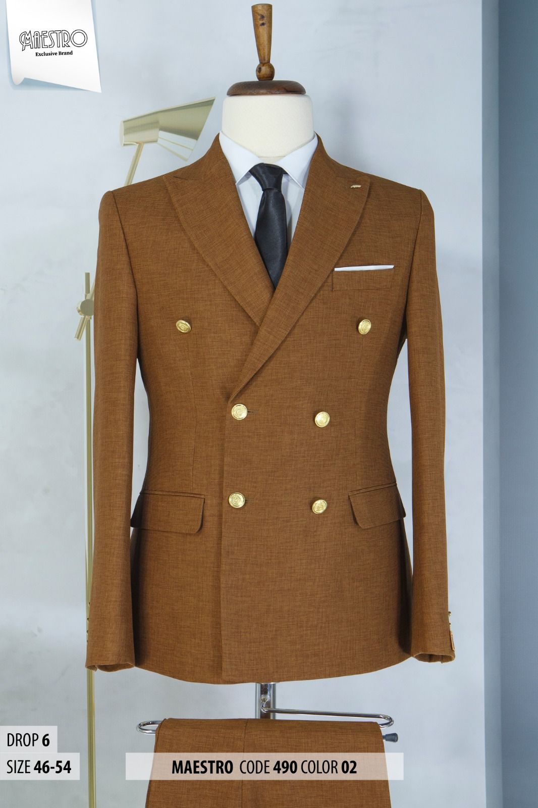 EXECUTIVE CHOCOLATE BROWN BREASTED TURKEY SUIT WITH GOLDEN BUTTON [SWNL]