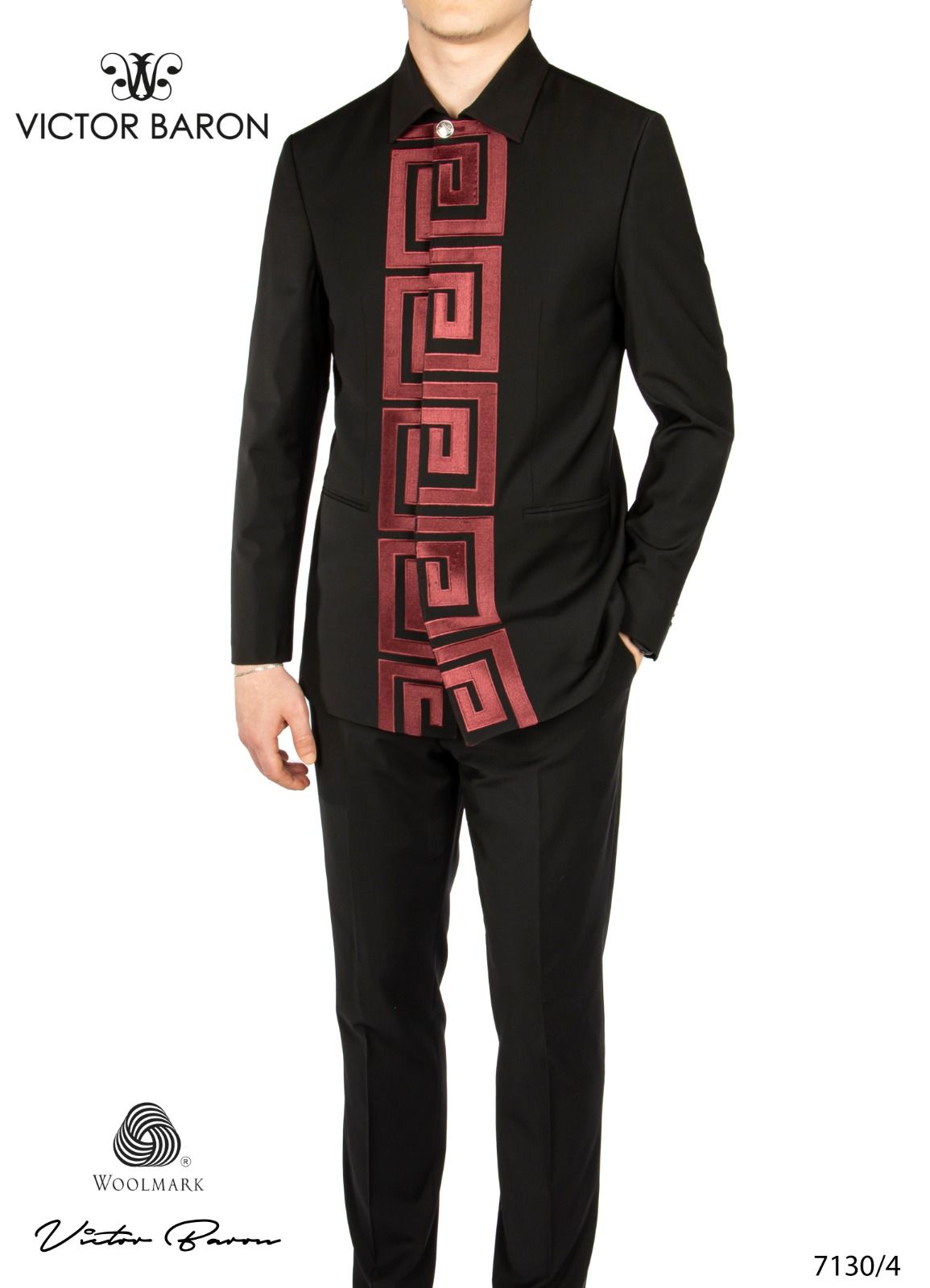 EXECUTIVE COFFEE BROW LONGSLEEVE SUIT WITH RED FENDI DESIGN WITH NORMAL COLLAR [SWNL]