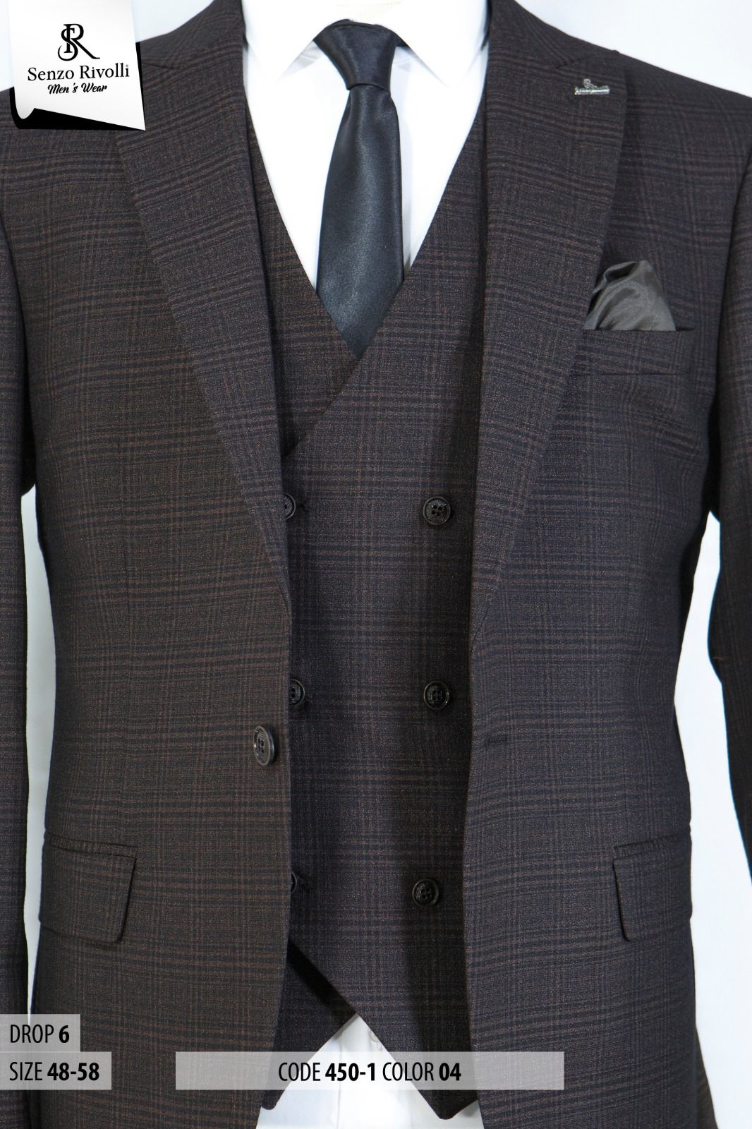 EXECUTIVE DARK BROWN STRIPPED 3 PIECE TURKEY SUIT WITH DARK BROWN BUTTON