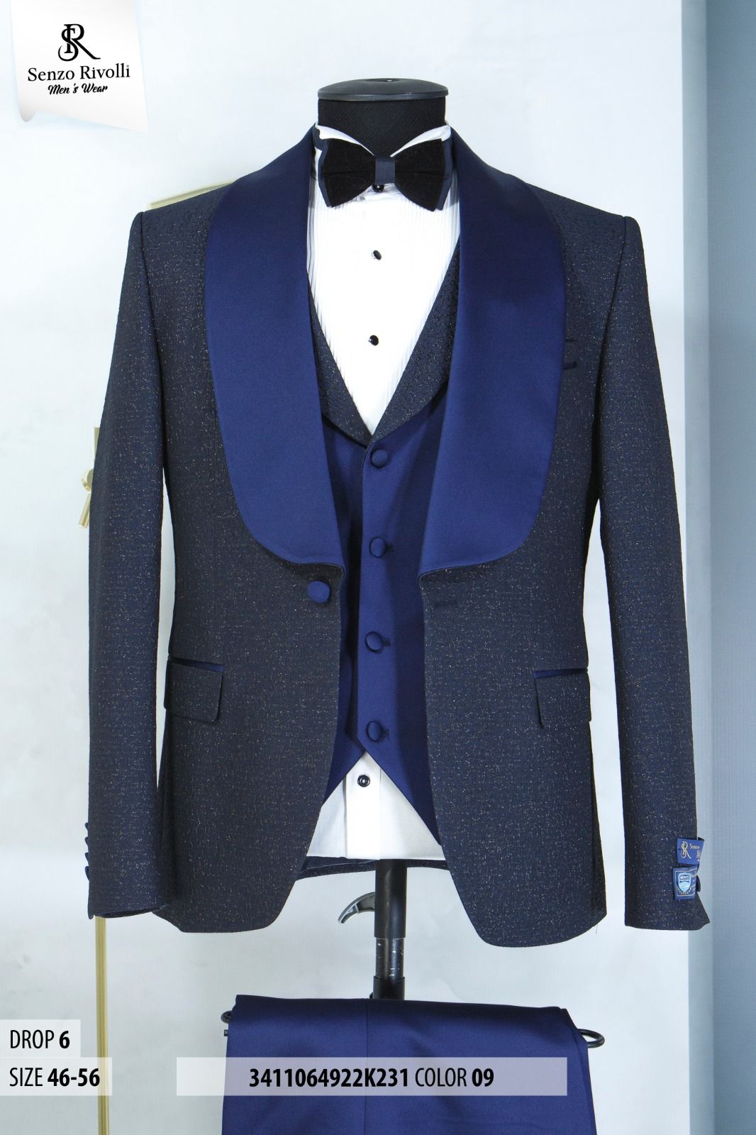 EXECUTIVE DARK GREY AND BLUE 3 PIECE CEREMONIAL SUIT WITH BLUE BUTTON [SWNL]