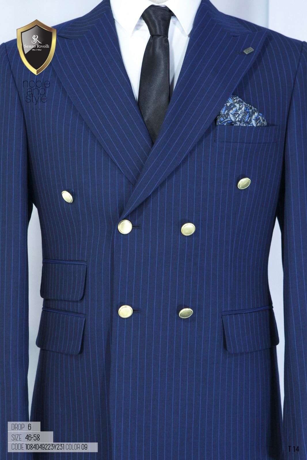 EXECUTIVE NAVY BLUE AND LIGHT BLUE STRIPPED BREASTED TURKEY SUIT WITH GOLDEN BUTTON