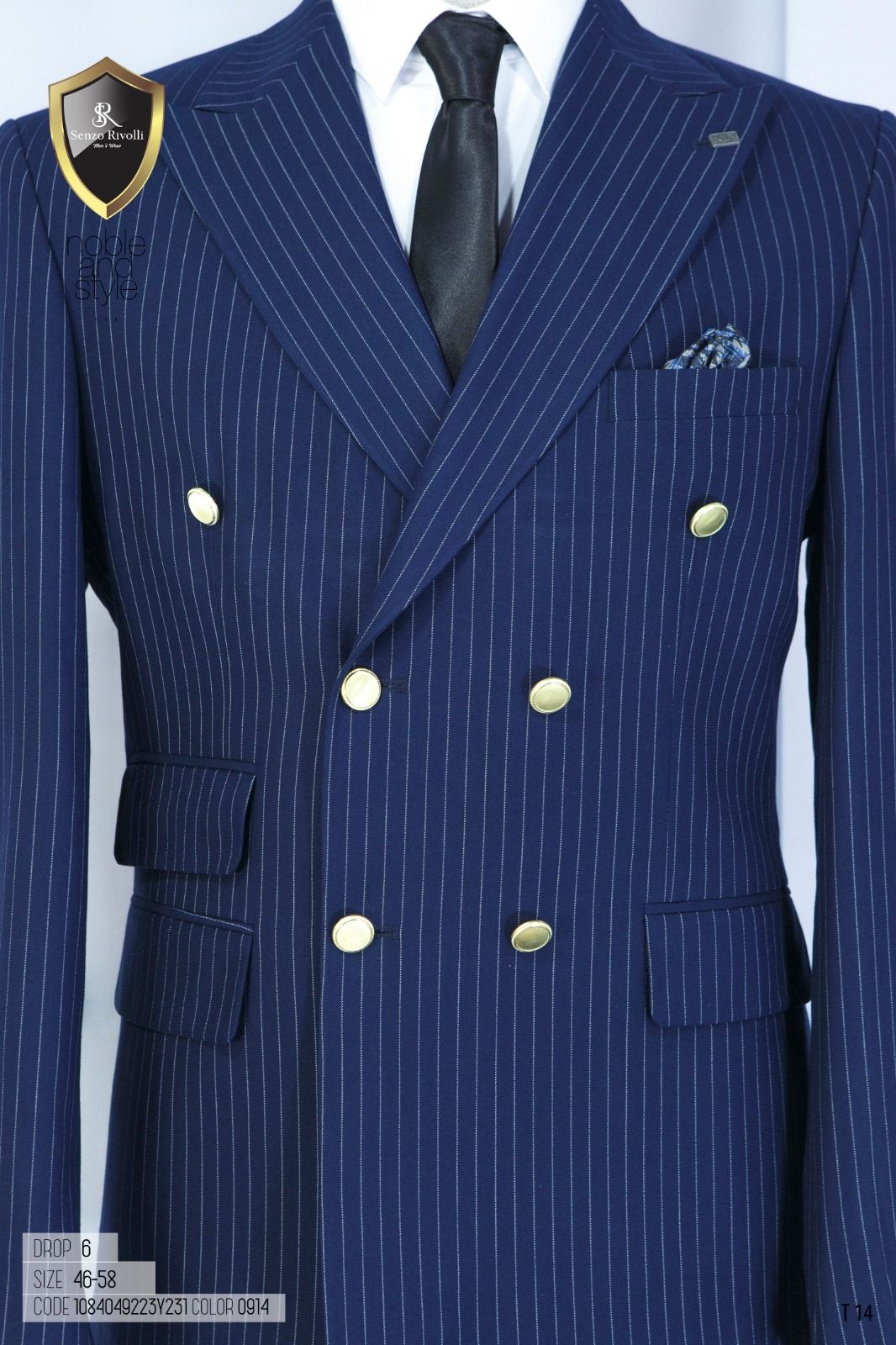 EXECUTIVE NAVY BLUE STRIPPED BREASTED TURKEY SUIT WITH GOLDEN BUTTON