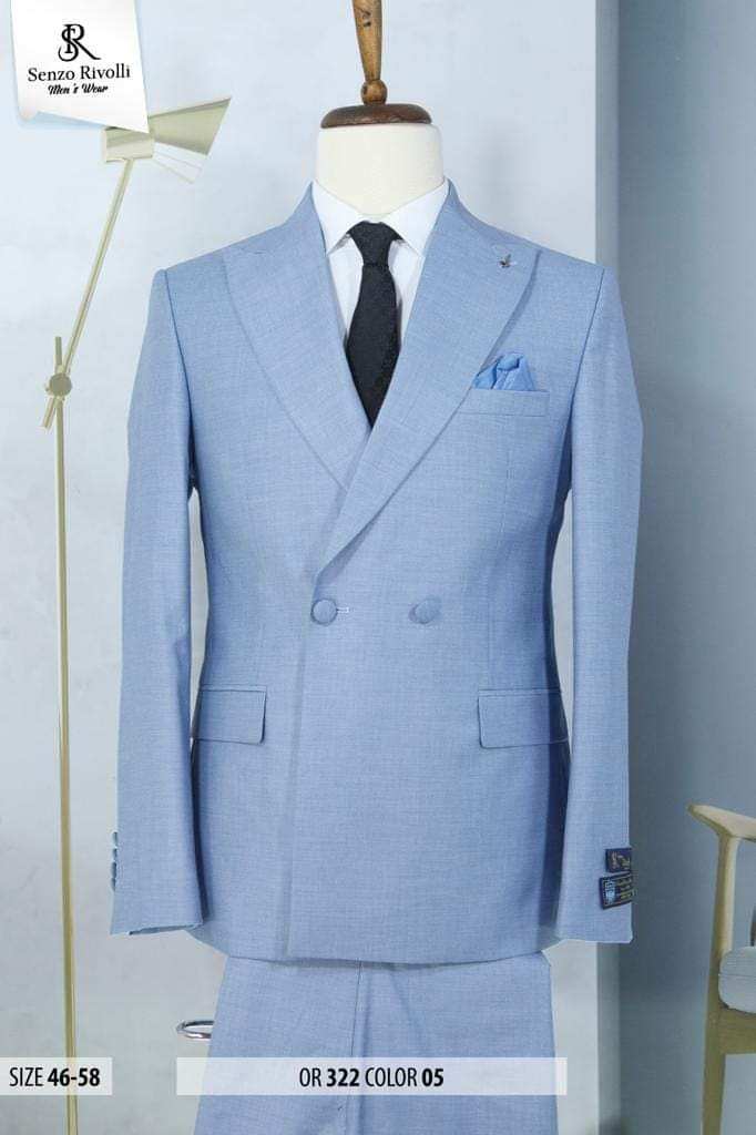 EXECUTIVE SKY BLUE BREASTED TURKEY SUIT WITH BLUE BUTTON [SWNL]