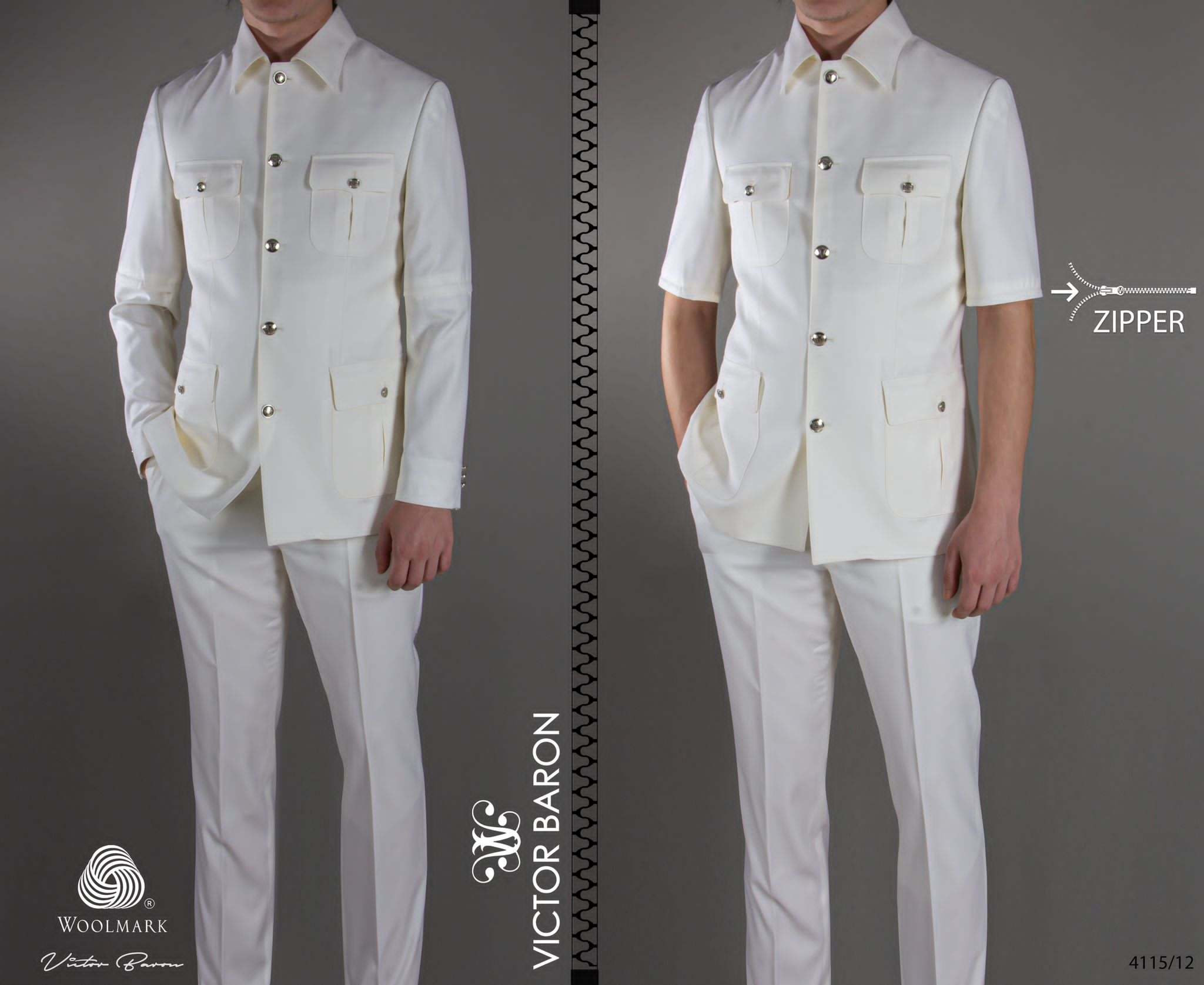 EXECUTIVE WHITE LONGSLEEVE FENDI GOLDEN DESIGN SUIT WITH NORMAL COLLAR [SWNL]