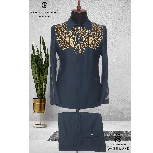 EXECUTIVE DARK GREY TURKEY SUIT WITH GOLDEN DESIGN | AVAILABLE IN ALL SIZES (DEFAS) (N) 