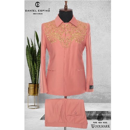 LIGHT ORANGE EXECUTIVE SUIT WITH GOLDEN DESIGN AND COLLAR | AVAILABLE IN ALL SIZES (DEFAS) (N)