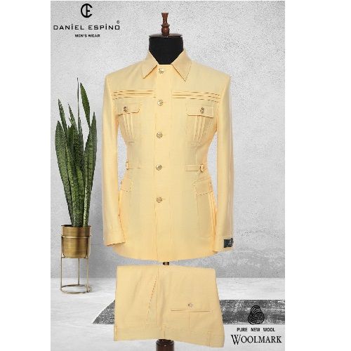 EXECUTIVE CREAM TURKEY SUIT WITH GOLDEN DESIGN AND COLLAR | AVAILABLE IN ALL SIZES (DEFAS) (N)