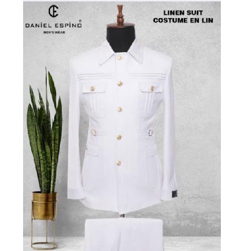 EXECUTIVE WHITE TURKEY SUIT WITH GOLDEN DESIGN AND COLLAR | AVAILABLE IN ALL SIZES (DEFAS) (N)