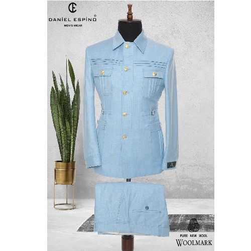 EXECUTIVE SKY BLUE TURKEY SUIT WITH GOLDEN BUTTONS AND COLLAR | AVAILABLE IN ALL SIZES (DEFAS) (N) 