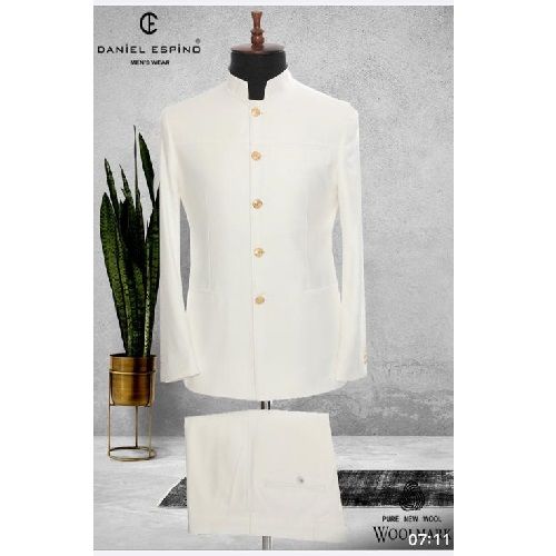 EXECUTIVE WHITE TURKEY SUIT WITH NECK BISHOP NECK AND GOLDENS BUTTON | AVAILABLE IN ALL SIZES (DEFAS) (N)