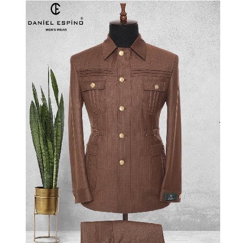 EXECUTIVE BROWN TURKEY SUIT WITH COLLAR AND GOLDEN BUTTONS| AVAILABLE IN ALL SIZES (DEFAS) (N)