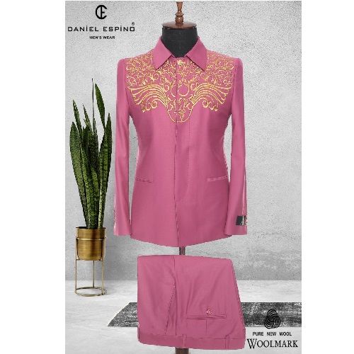 PINK EXECUTIVE TURKEY SUIT WITH GOLDEN DESIGN AND COLLAR | AVAILABLE IN ALL SIZES (DEFAS) (N) 