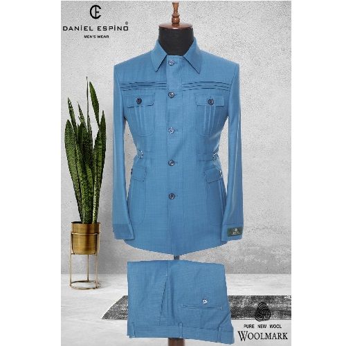 EXECUTIVE SKY BLUE TURKEY SUIT WITH BLUE BUTTONS AND COLLAR | AVAILABLE IN ALL SIZES (DEFAS) (N)