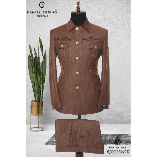 EXECUTIVE DARK BROWN TURKEY SUIT WITH COLLAR AND GOLDEN BUTTONS | AVAILABLE IN ALL SIZES (DEFAS) (N)