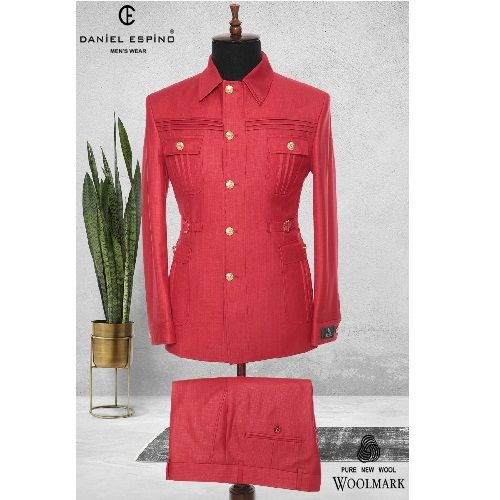 EXECUTIVE RED TURKEY SUIT WITH COLLAR AND GOLDEN BUTTONS | AVAILABLE IN ALL SIZES (DEFAS) (N)