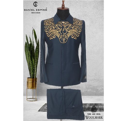 EXECUTIVE DARK GREY TURKEY SUIT WITH GOLDEN DESIGN  AND COLLAR | AVAILABLE IN ALL SIZES (DEFAS) (N)