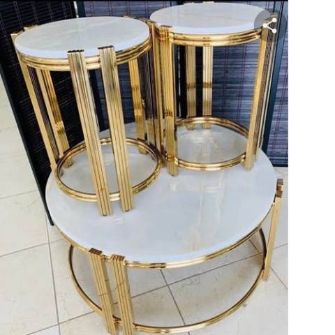 ONE QUALITY WHITE MARBLE CENTER TABLES  & 2 SIDE STOOLS - AVAILABLE (SOFU)