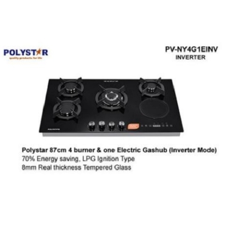 POLYSTAR 87CM (4+1) TEMPERED GLASS (INVERTER) BUILT IN GAS HOB | PV-NY4G1EINV