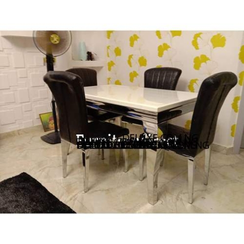 Marble Cutin Black Dinning Set Furniture + 4 Dining Chairs