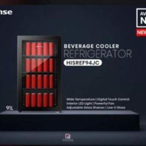 Hisense Showcase | Beverage Display Cooler, 91 Litres, R600, 3 Glass Shelf, Led lamp, Silent Compressor, Black Colour - FL 94 CJ