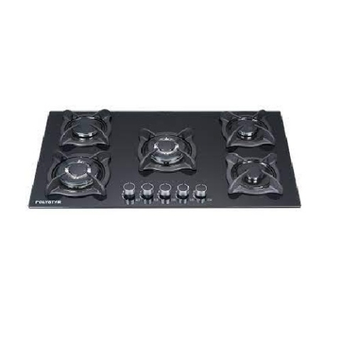 Polystar 5 Burner 8mm Real Thickness Tempered Glass,In-built, Battery Ignition, Gas Hob | PV-BA8705AGPS