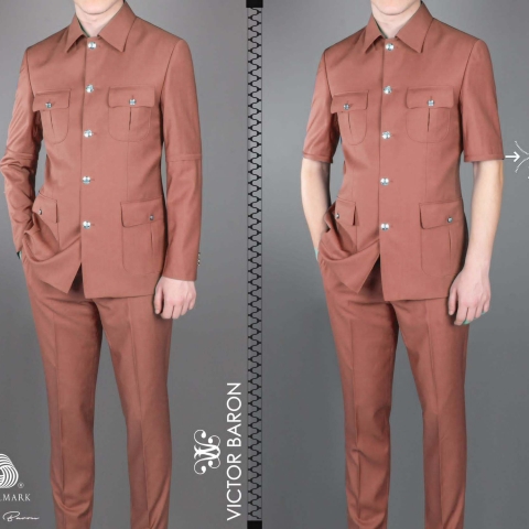 EXECUTIVE LIGHT GREEN LONGSLEEVE AND SHORTSLEEVE SUIT WITH COLLAR AND GOLDEN BUTTON