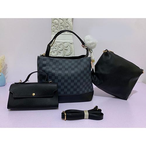 WOMEN'S LUXURY 3 PIECE HAND BAG WITH SHOULDER LOCK|BLACK