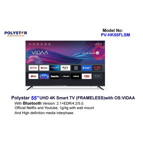 POLYSTAR 55” SMART ULTRA UHD 4K LED TV | PV-HK55FLSM