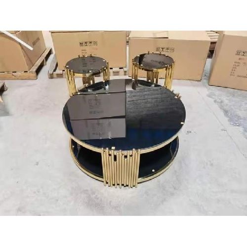 ONE QUALITY BLACK & GOLD  CENTER TABLE & TWO  SIDE  STOOLS  - AVAILABLE (SOFU)