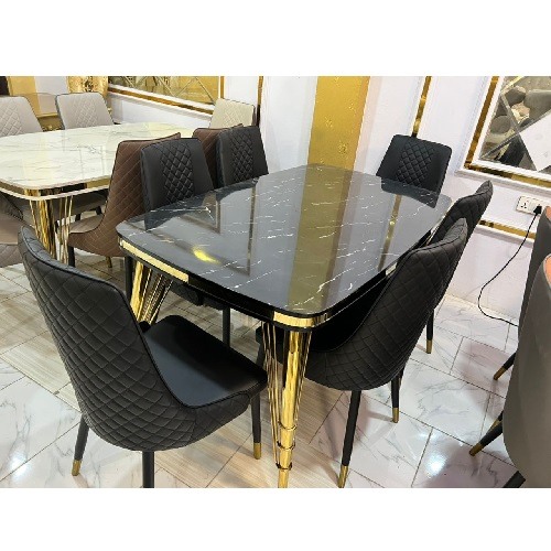 QUALITY DESIGNED BLACK MARBLE DINING BY SIX -AVAILABLE (AUSFUR)