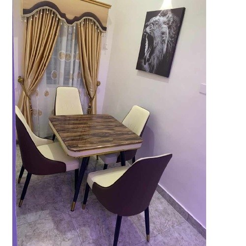 QUALITY DESIGNED BROWN MARBLE DINING TABLE WITH 4 CHAIRS - AVAILABLE (MOBIN) 