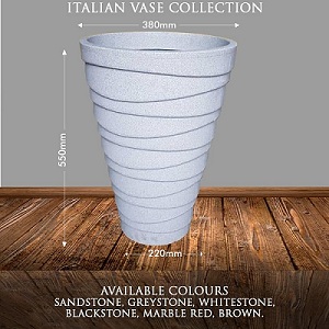 ITALIAN FLOWER VASE (GREYSTONE) WITH BY 380mm X 550mm X 220mm WITH ROUND BASE (ONYF) - Large