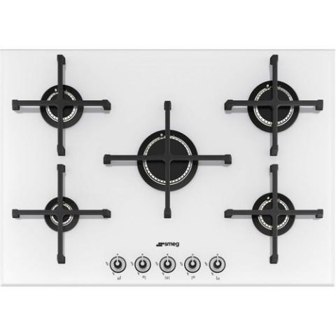 Smeg Gas Hob | 75cm PV175B-1 Linea Wide 5 Burner Gas-on-glass Hob - White