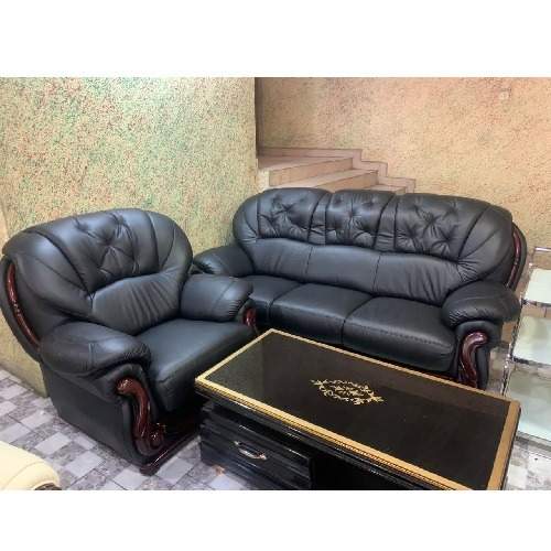 QUALITY 7 SEATERS BLACK LEATHER SOFA & CENTER TABLE (EKIN)