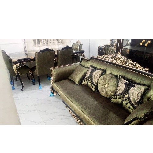 QUALITY 8 SEATERS SOFA WITH  CENTRE TABLE WITH 2 SIDE STOOLS & DINING SET (BUS)