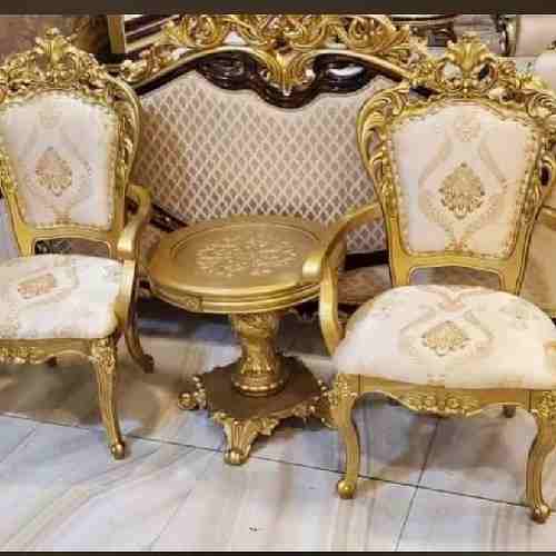 QUALITY DESIGNED 2  CREAM & GOLD CHAIRS & SIDE STOOL - AVAILABLE (SOFU) 