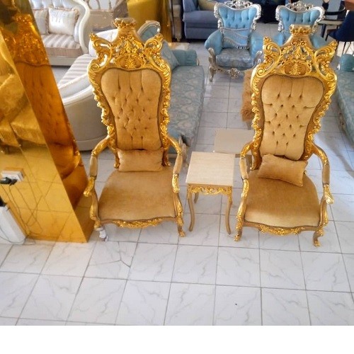 QUALITY DESIGNED 2 ROYAL GOLD CHAIRS &  A STOOL - AVAILABLE (SETIN)