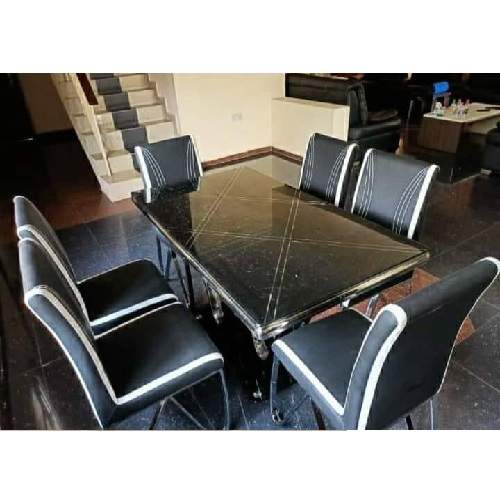 QUALITY DESIGNED BLACK & WHITE DINING TABLE WITH 6 CHAIRS  - AVAILABLE (SAINT)