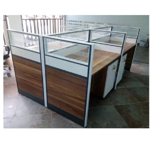 QUALITY DESIGNED BLUE & WHITE  OFFICE 4 MAN WORKSTATION  - AVAILABLE (NOFU)