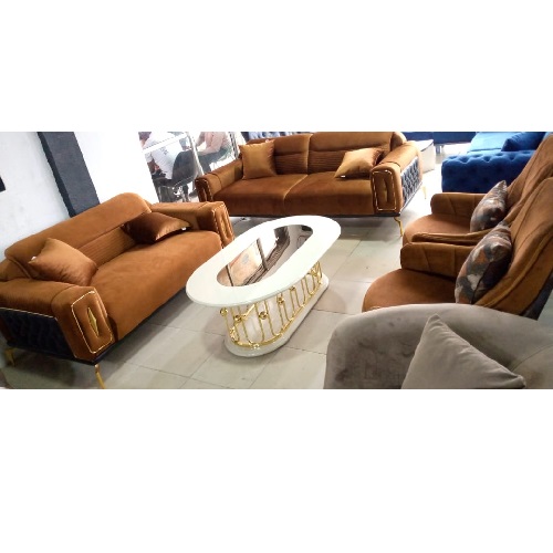 QUALITY DESIGNED BROWN 7 SEATERS SOFA CHAIRS (WITHOUT TABLE & STOOLS)-AVAILABLE (SETIN)