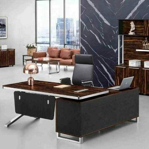 QUALITY DESIGNED BROWN EXECUTIVE OFFICE TABLE, CHAIR  & EXTENSION- AVAILABLE (NOFU)