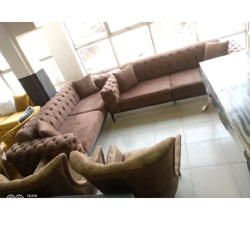 QUALITY DESIGNED COFFEE BROWN 7 SEATERS SOFA CHAIRS (WITHOUT TABLE & STOOLS)-AVAILABLE (SETIN)