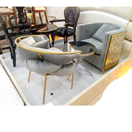 QUALITY DESIGNED GRAY & GOLD SOFA CHAIRS - AVAILABLE (SETIN)