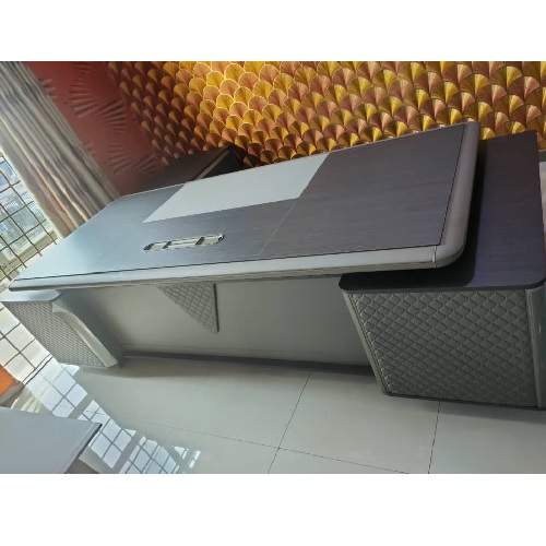 QUALITY DESIGNED GRAY OFFICE TABLE WITH EXTENSION- AVAILABLE (AUFUR)